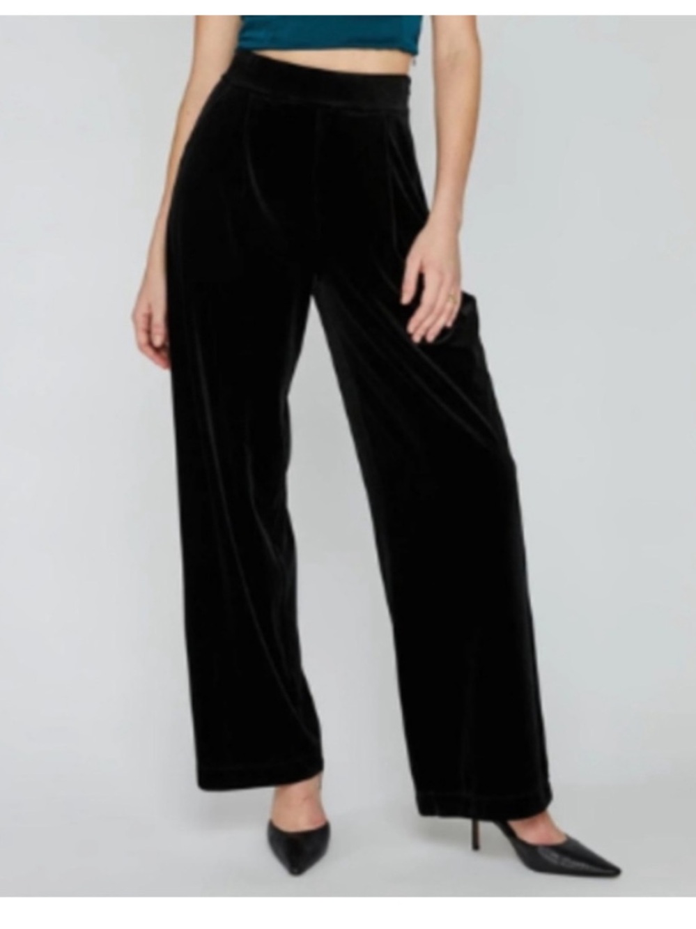 Gentle Fawn Lopez Pleated Stretch Black Velvet Wide Leg High Waist Pants XS Boho